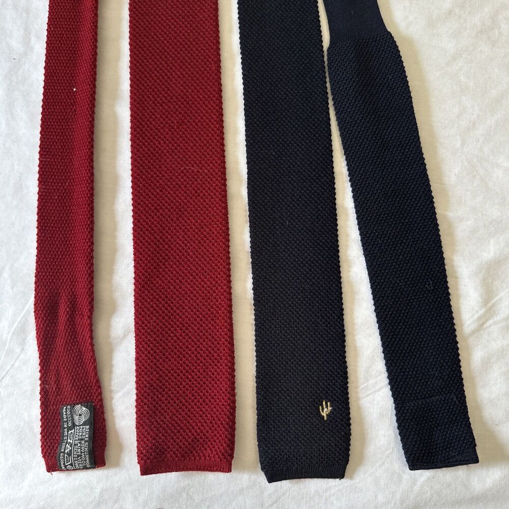 (2) Reine Schurwolle Mens Ties New Wool 2" Wide Navy Blue Red West Germany